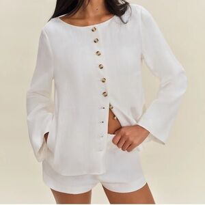 Reformation Lucia Linen Jacket Ivory - Size XS